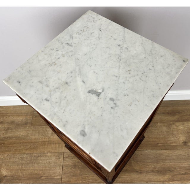 French Bedside Table in Oak with Marble Top For Sale - Image 13 of 17