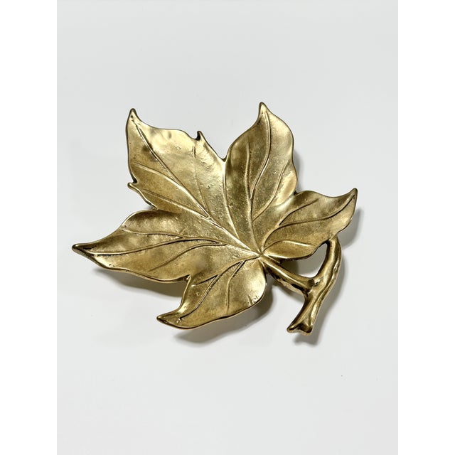1960s Vintage Solid Brass Leaf Door Knocker, Botanical Entry Hardware, Hollywood Regency Decor For Sale - Image 5 of 10