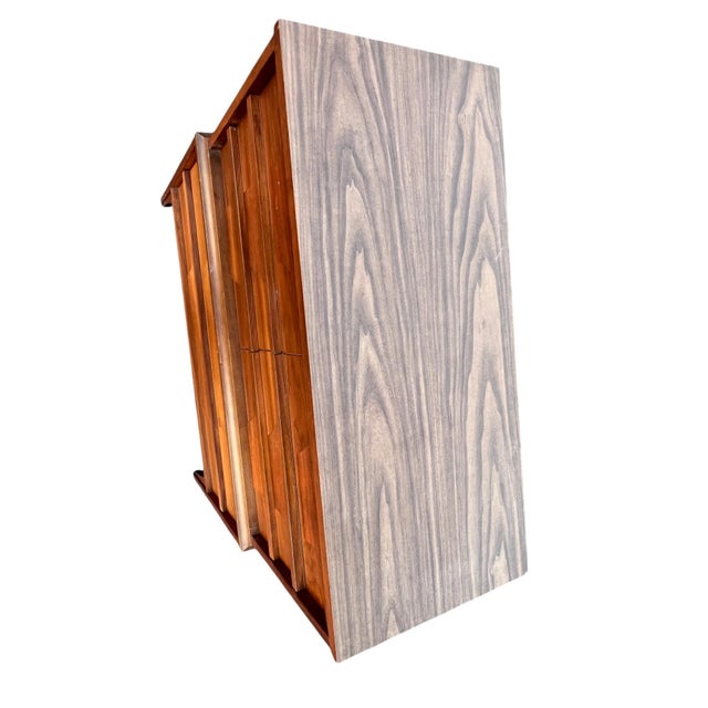 Brown Mid 20th Century Johnson Carper High Chest Laminate Top, Attributed For Sale - Image 8 of 14