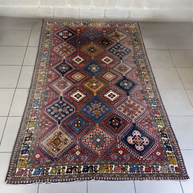 A majestic and elegant tribal textile, attributed to the fine 19th-century yalameh manufacturer. subject and style: a...
