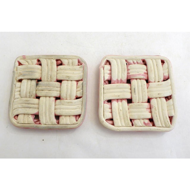 Green Pink Earthenware Bottle Coasters with Braided and Twisted Details from Vallauris, 1950s, Set of 2 For Sale - Image 8 of 10