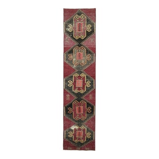 1970s Vintage Turkish Hand-Knotted Wool Cotton Purple Runner Rug For Sale