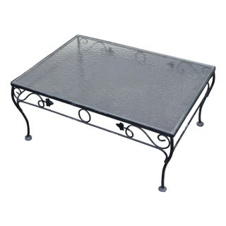Woodard Vintage Wrought Iron Glass Top Outdoor Coffee Table For Sale
