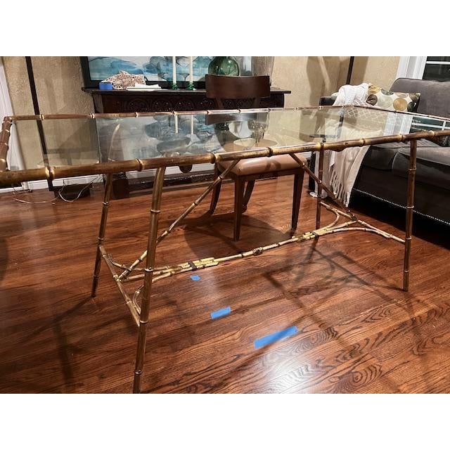 1970s 1970s Hollywood Regency Gilded Faux Bamboo Dining Table For Sale - Image 5 of 7