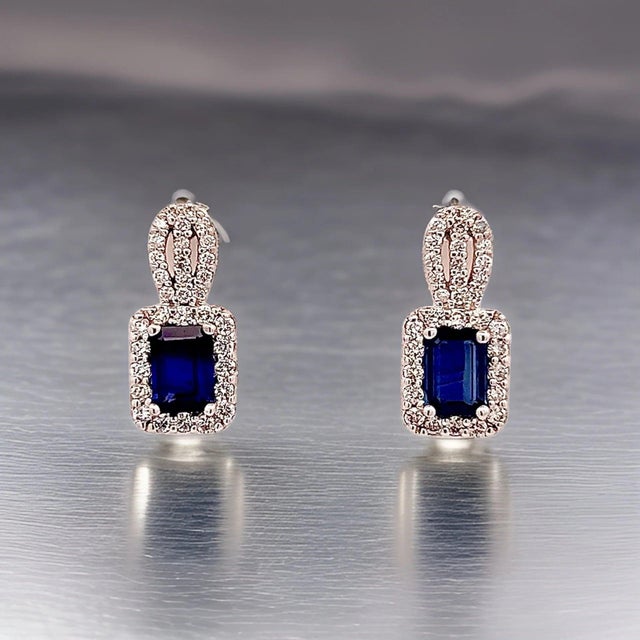 Metal Natural Sapphire Diamond Earrings 14k W Gold 2.84 TCW Certified For Sale - Image 7 of 13
