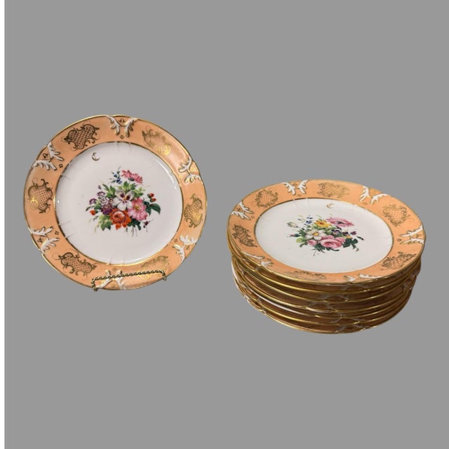 Antique Victorian Old Paris Porcelain Floral & Gilt Decorated Plates- Set of 8 For Sale - Image 12 of 12