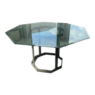 Milo Baughman Style Octagon Dining Table – Mid Century Modern Glass Top For Sale