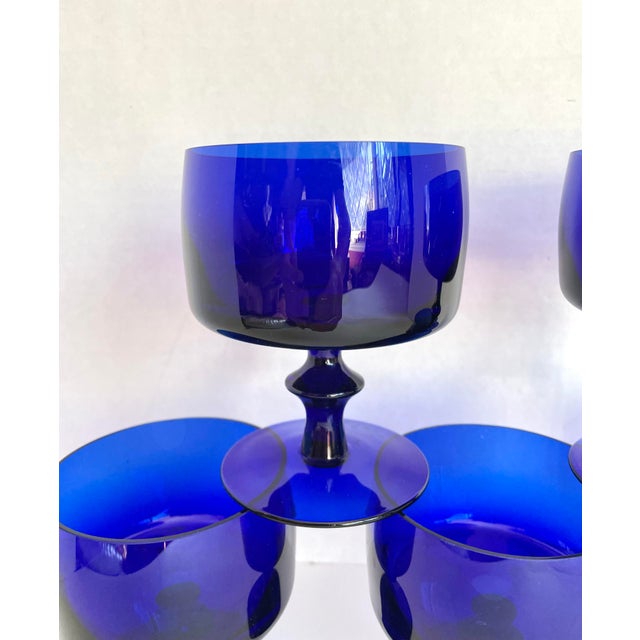 Mid-Century Modern Mid-Century Modern Cobalt Blue Sculptural Stemmed Goblet Glasses, Set of 5 For Sale - Image 3 of 7