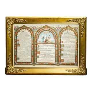 Monumental Antique French Catholic Christianity Tridentine Latin Mass Brass Framed Altar Card For Sale