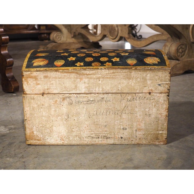 19th Century Hand Painted Polychrome Trunk With Floral Decor, Normandy France For Sale - Image 14 of 18