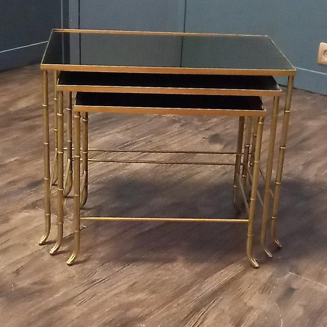 Mid-Century Bamboo Look Nesting Tables attributed to Maison Baguès, 1960s, Set of 3 For Sale - Image 11 of 11