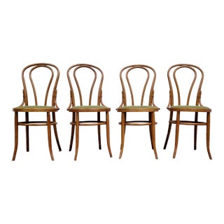 Vintage Bentwood Upholstered Seat Bistro Chairs - Set of 4 For Sale