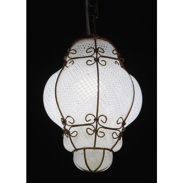 White Amazing Venetian Lantern in Murano Reticello Glass, 1950s For Sale - Image 8 of 11