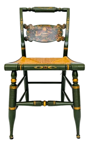 Mid-Century Green Lacquer Hitchcock Windsor Colonial Rush Seat Chair