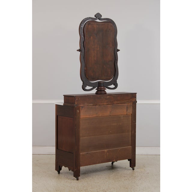 Antique Empire Burl Walnut Marble Top Dresser W. Mirror For Sale - Image 17 of 18