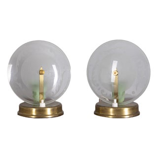 Vintage Italian Brass and Glass Table Lamps, 1950s, Set of 2 For Sale