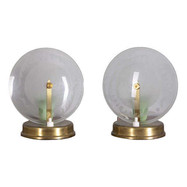 Vintage Italian Brass and Glass Table Lamps, 1950s, Set of 2 For Sale
