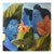 Marc Zimmerman "Jungle Blues" Oil Painting, Blue Figurative Portraits in Tropical Setting, Hibiscus Blooms, Gold Foliage, Contemporary Art West Coast For Sale