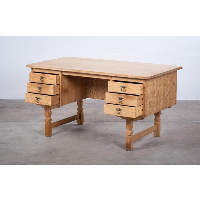 Brutalist Brutalist Oak Desk by Henning Kjærnulf, Denmark, 1960s For Sale - Image 3 of 10