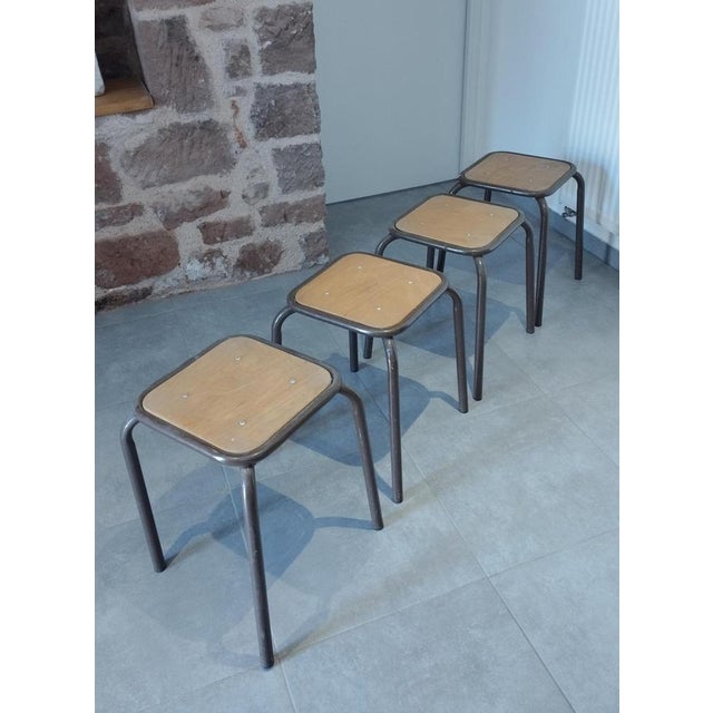 Vintage Industrial Stackable Bar Stools from Mullca, France, 1950s, Set of 4 For Sale - Image 11 of 16