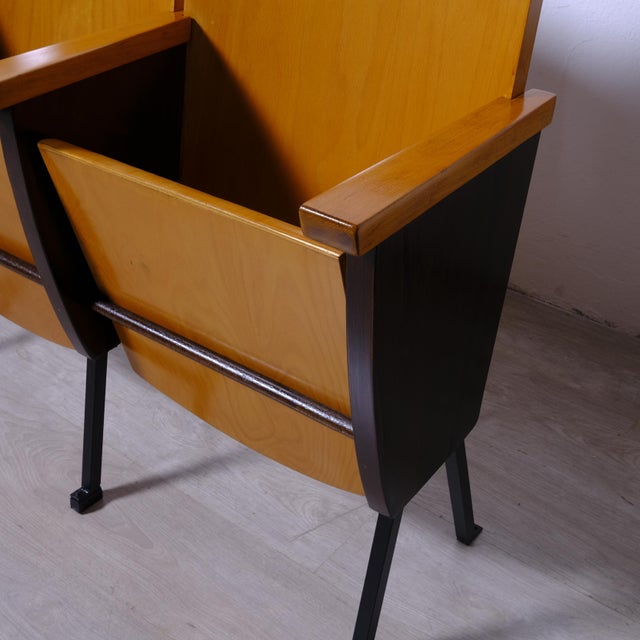 Two-Seater Cinema Armchair Bench in Numbered Two-Tone Wood, 1960s For Sale - Image 17 of 18