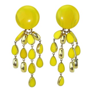 1980's Yellow Glass Dangle Earrings, a Pair For Sale