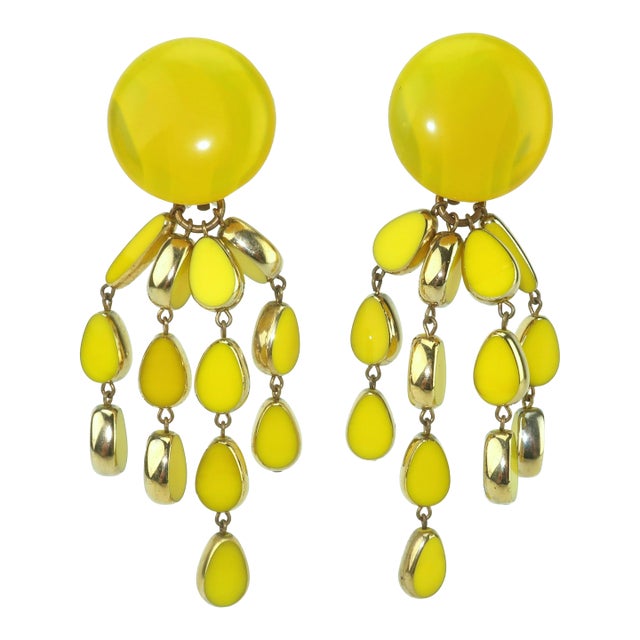 1980's Yellow Glass Dangle Earrings, a Pair For Sale