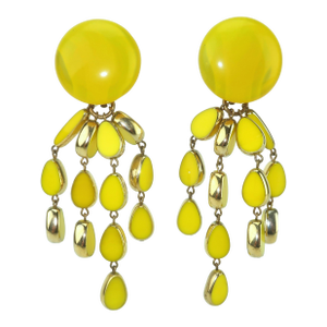 1980's Yellow Glass Dangle Earrings, a Pair
