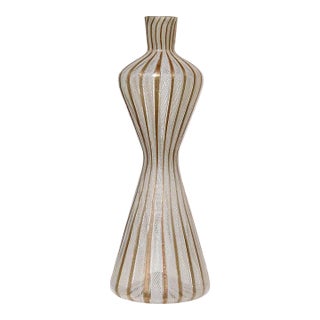 Vintage Fratelli Toso Murano Copper Aventurine White Ribbons Italian Art Glass Corset Hourglass Vase For Sale
