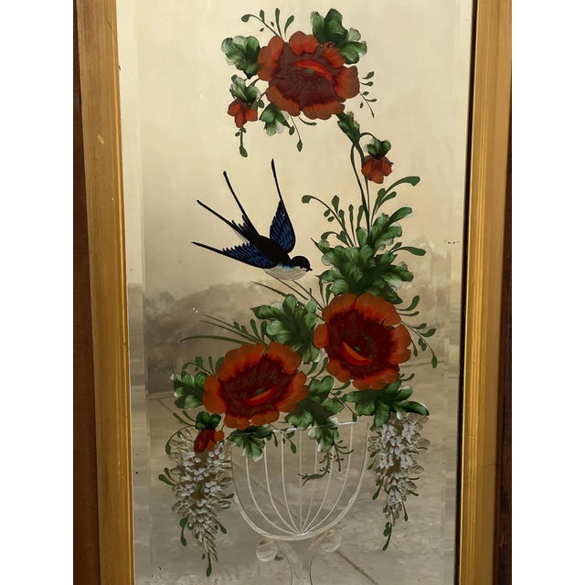 Victorian 19th Century Pair of Victorian Reverse Painted and Cut Glass Framed Mirrors For Sale - Image 3 of 10