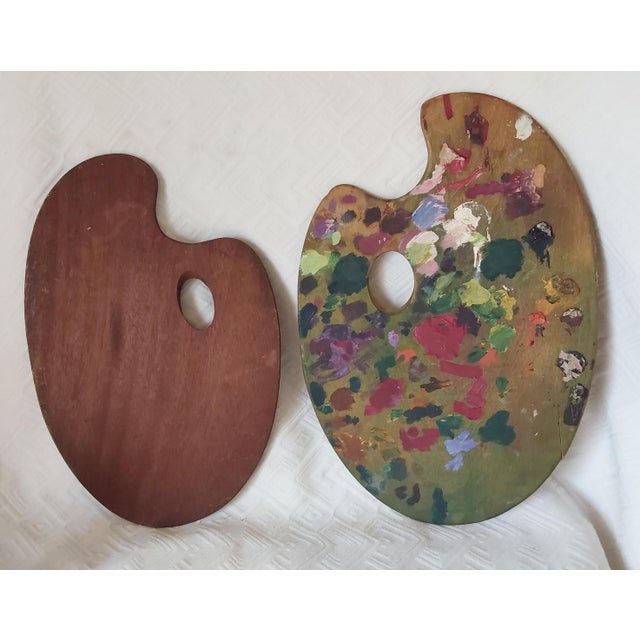 Mid-Century Modern Pair Vintage Mid Century Modern Painted Wood Artist Palettes For Sale - Image 3 of 3