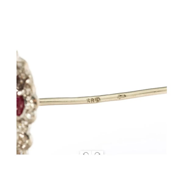 Mid 20th Century 18kt White Gold Ruby & Diamond Brooch Ca 1950 For Sale - Image 5 of 10