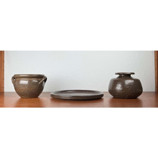 Mid-Century Modern German Studio Pottery Vessels, Plate, Vase, Bowl from Rudi Stahl, 1960s, Set of 3 For Sale - Image 9 of 18