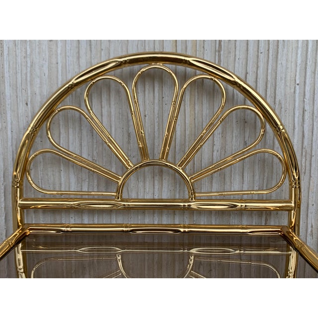 Gold Mid-Century Modern Italian Faux Bamboo Gilt Metal Night Stands With Smoked Glass - A Pair For Sale - Image 8 of 11