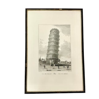 Vintage Architectural Print Engraving of the Leaning Tower of Pisa, Italy, Artist Signed in Plate For Sale