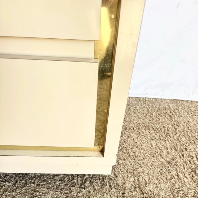 Cream Postmodern Cream Laminate Highboy Dresser With Gold Accents For Sale - Image 8 of 10