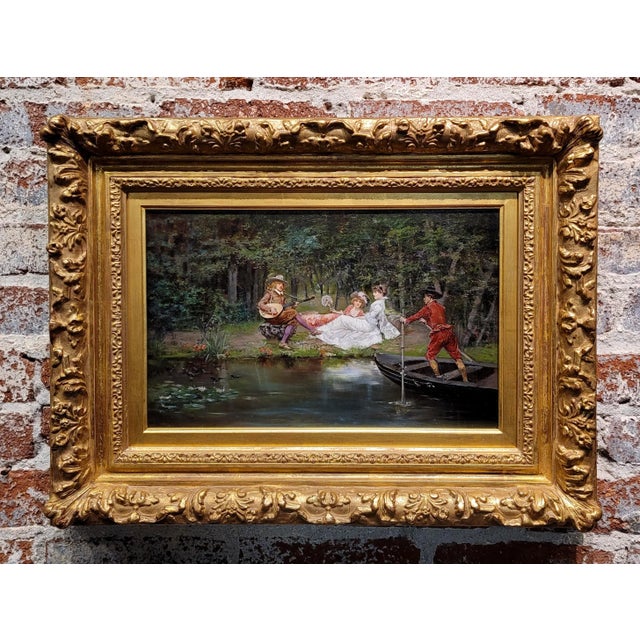 W. Etienne-19th century Romantic Musical Outdoor Scene -Oil painting French Oil painting on panel - circa 1860s Panel size...