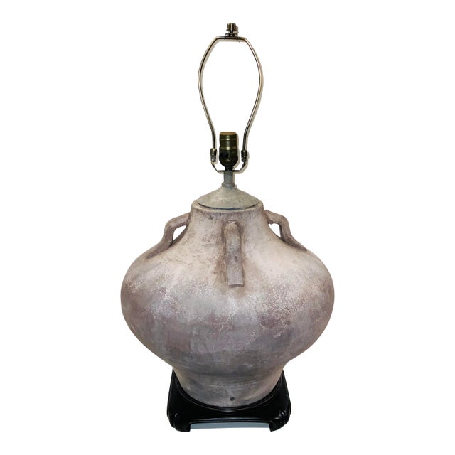 Organic Modern Large Gray Pottery Table Lamp For Sale