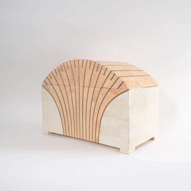 Maitland - Smith Vintage Maitland Smith Tessellated Stone Brass Inlay Treasure Chest Jewelry Box For Sale - Image 4 of 12