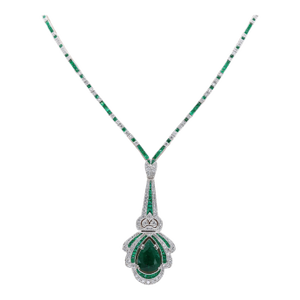 18k (750) White Gold Natural Zambian and Diamond Pear Drop Necklace