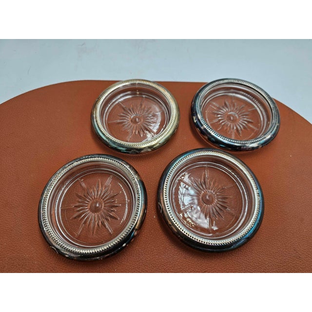 Glass coasters with plated rims, 1960s-1970s, Italian, Leonard, dimensions: height 2.1 cm, diameter 10 cm.
