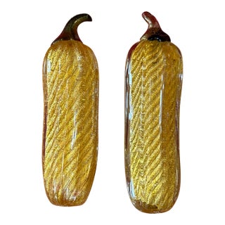 Italian Murano Art Glass Zucchini Sculptures, Set of Two For Sale