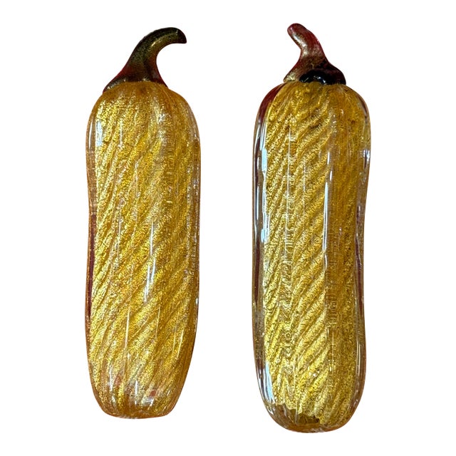 Italian Murano Art Glass Zucchini Sculptures, Set of Two For Sale