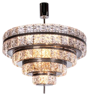 Swedish 18-Light Chandelier in Crystal & Nickel by Carl Fagerlund for Orrefors, 1960s