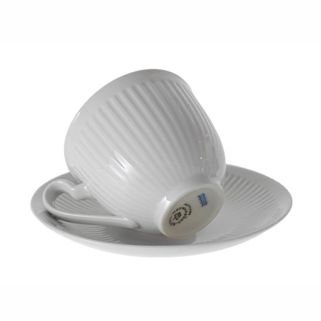 1960s 1960s Mid-Century Modern Royal Copenhagen Georgiana Cup and Saucer Set White Scandinavian Porcelain - 12-Piece For Sale - Image 5 of 6