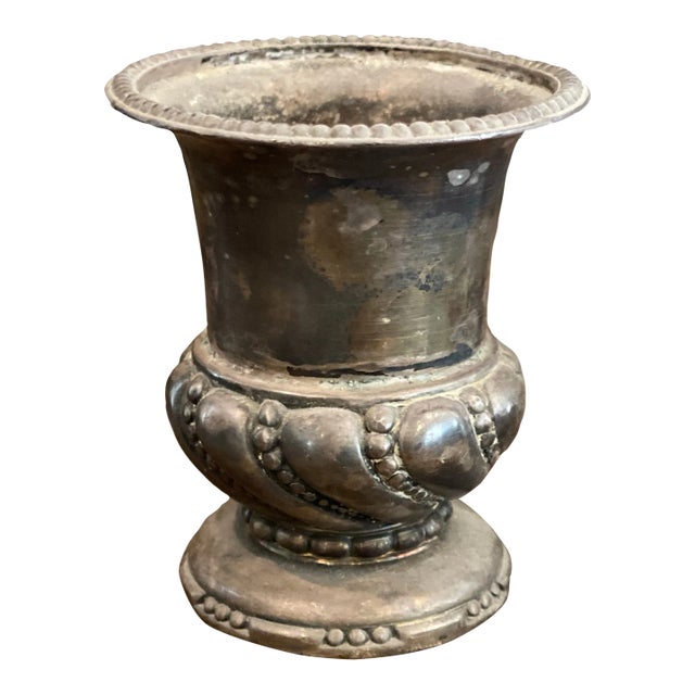 Antique 1910s Petite Ornate Silver Plated Toiletry Vessel For Sale