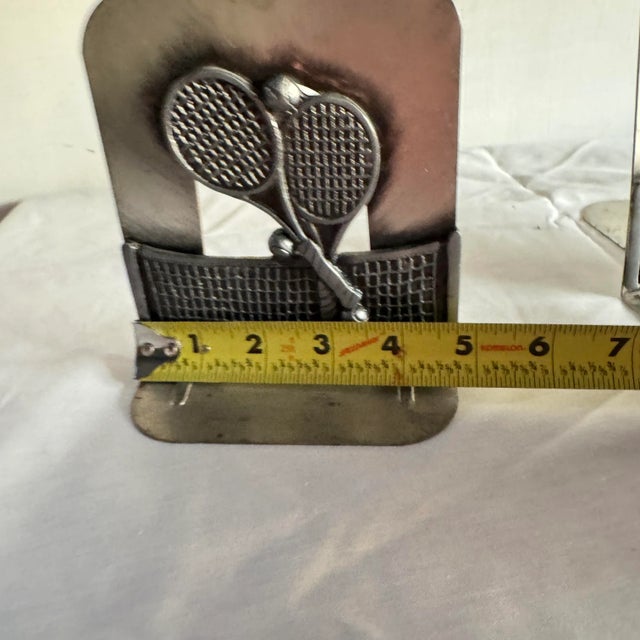 1980s Metzke Pewter Tennis Rackets Bookends- A Pair For Sale - Image 9 of 9