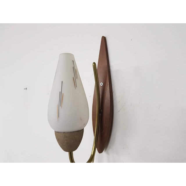 Glass and Wood Wall Lamp, 1950s For Sale - Image 3 of 7