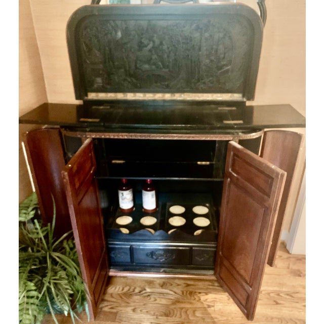 1960s 1960s Mid-Century Hand-Carved Asian Flip Top Bar Cabinet For Sale - Image 5 of 12