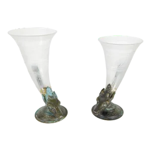 19th Century Near Pair of Bronze and Glass Deer Form Cornucopia Vases